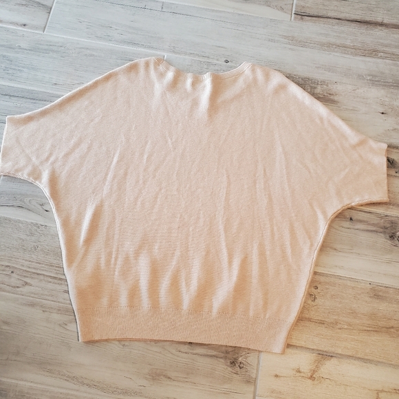 Quince Lightweight Cotton Cashmere Link-Stitch Dolman Sweater Tan Beige Medium - Picture 4 of 6